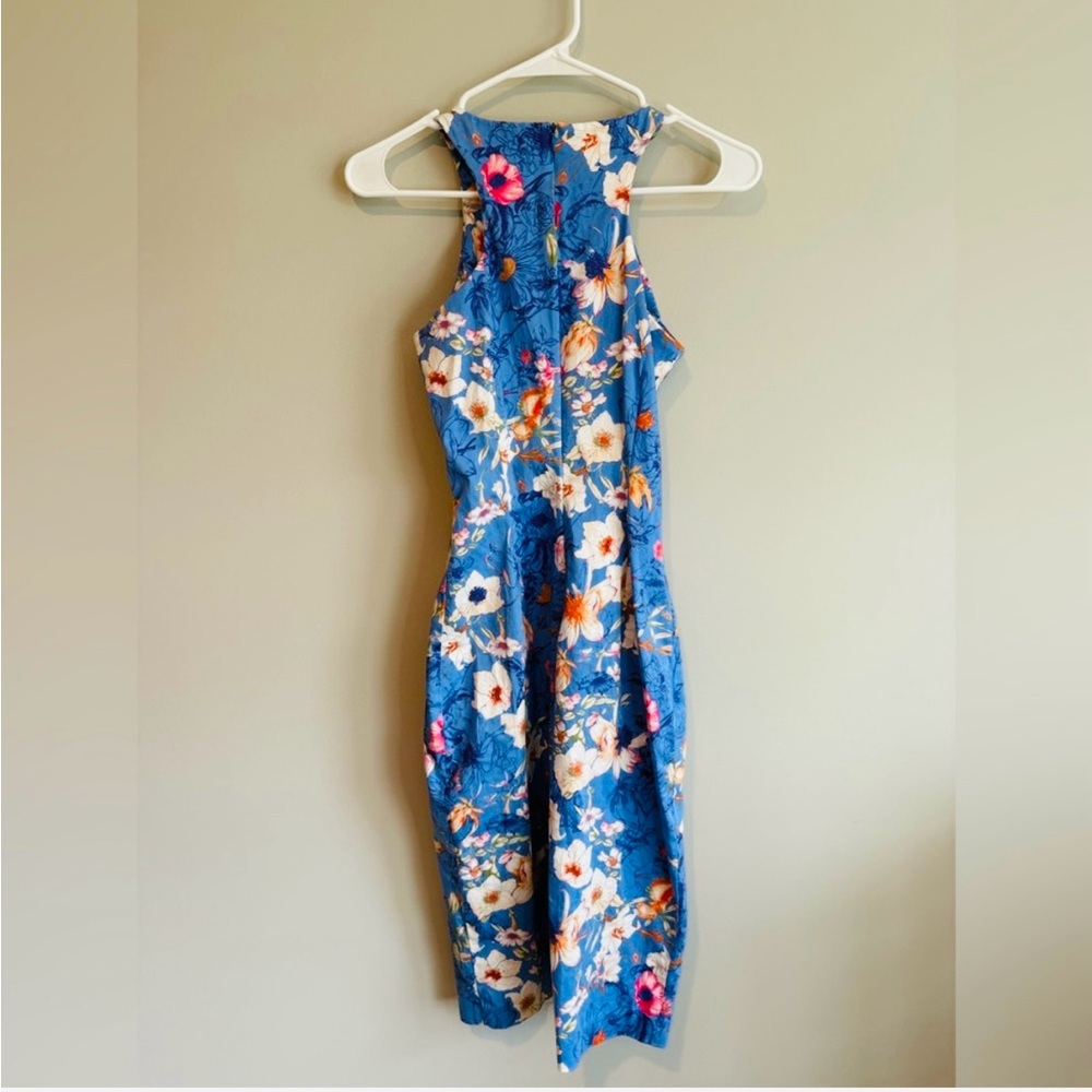 Zara Racerback Floral Blue Bodycon Dress Size Small - Picture 9 of 13